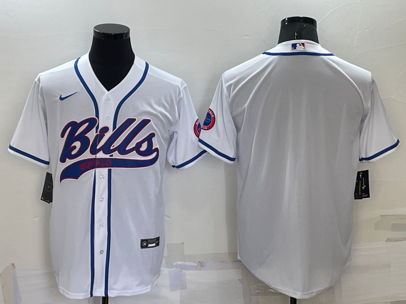 Men's Buffalo Bills Blank White Cool Base Stitched Baseball Jersey